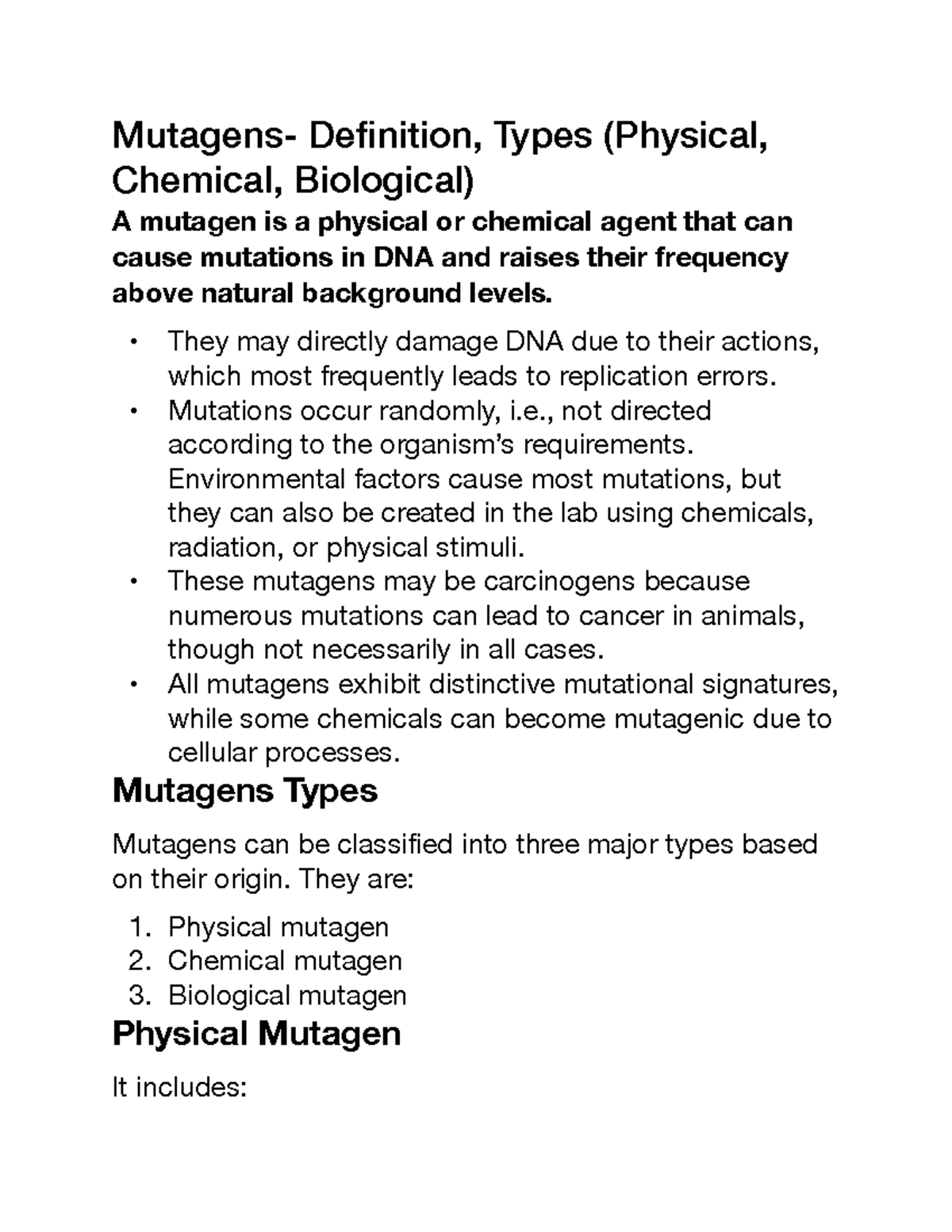 Bio 33 Notes Mutagens Definition, Types (Physical, Chemical