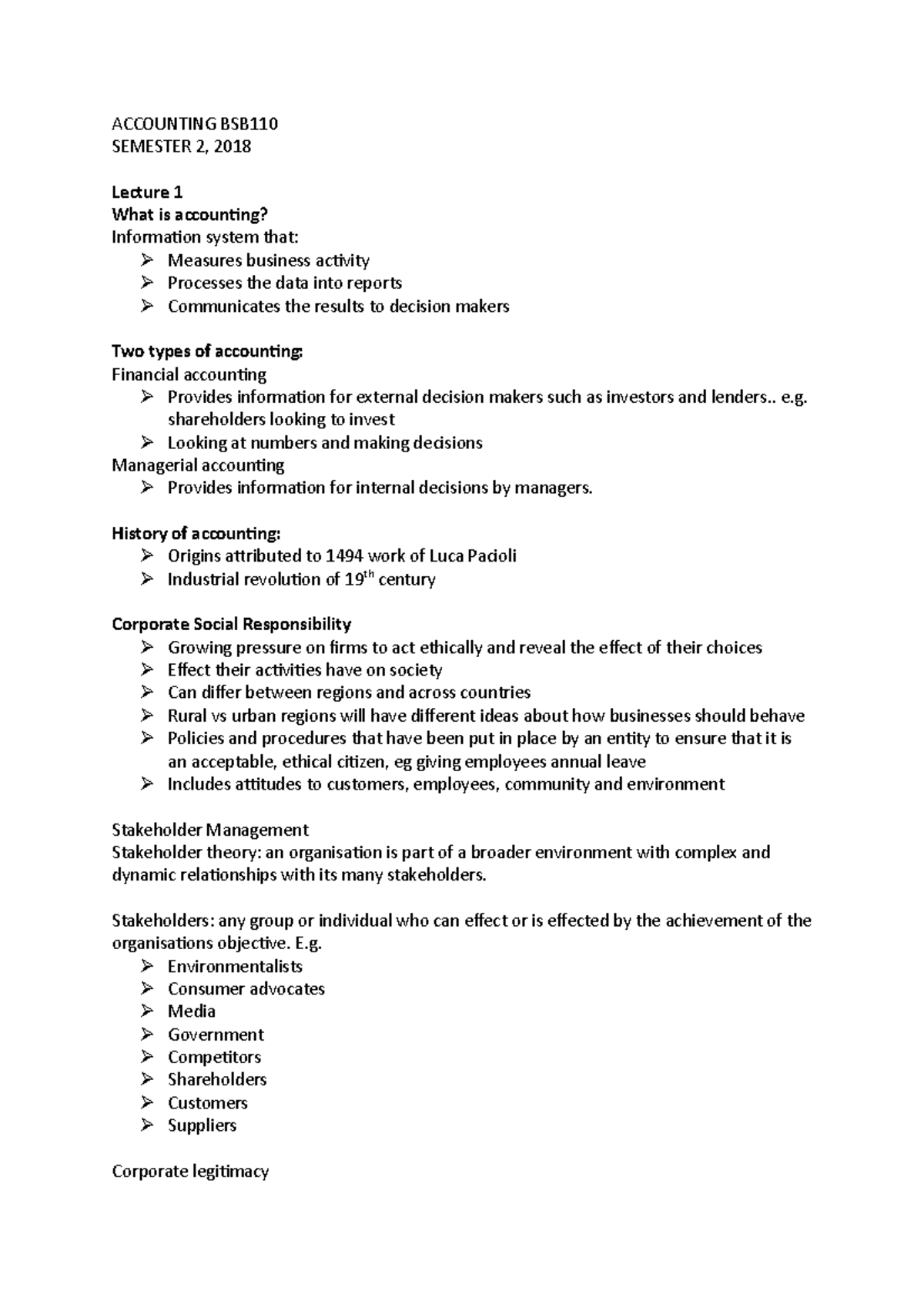 Accounting BSB110 Lecture Notes - ACCOUNTING BSB110 SEMESTER 2, 2018 ...