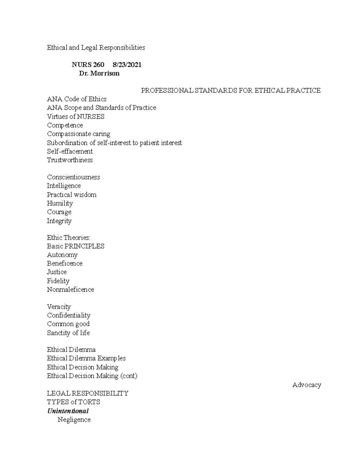 Ethics and Legal Responses - Ethical and Legal Responsibilities NURS ...