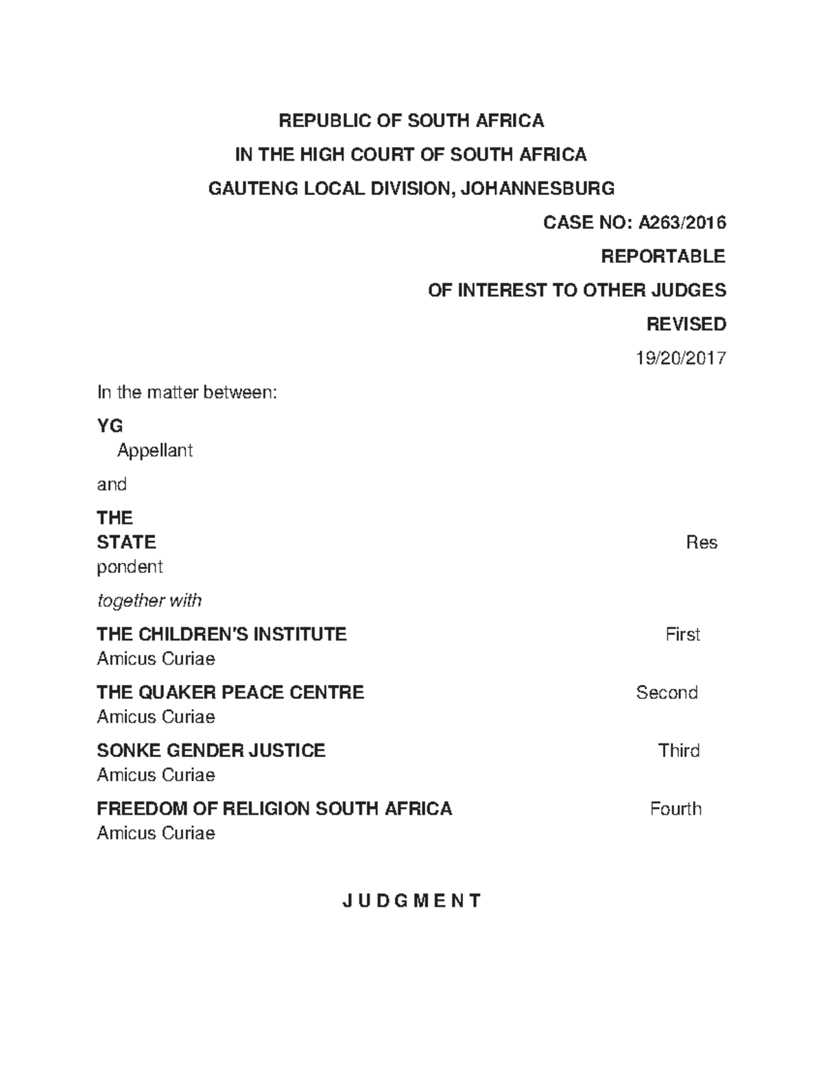 Republic OF South Africa - REPUBLIC OF SOUTH AFRICA IN THE HIGH COURT ...