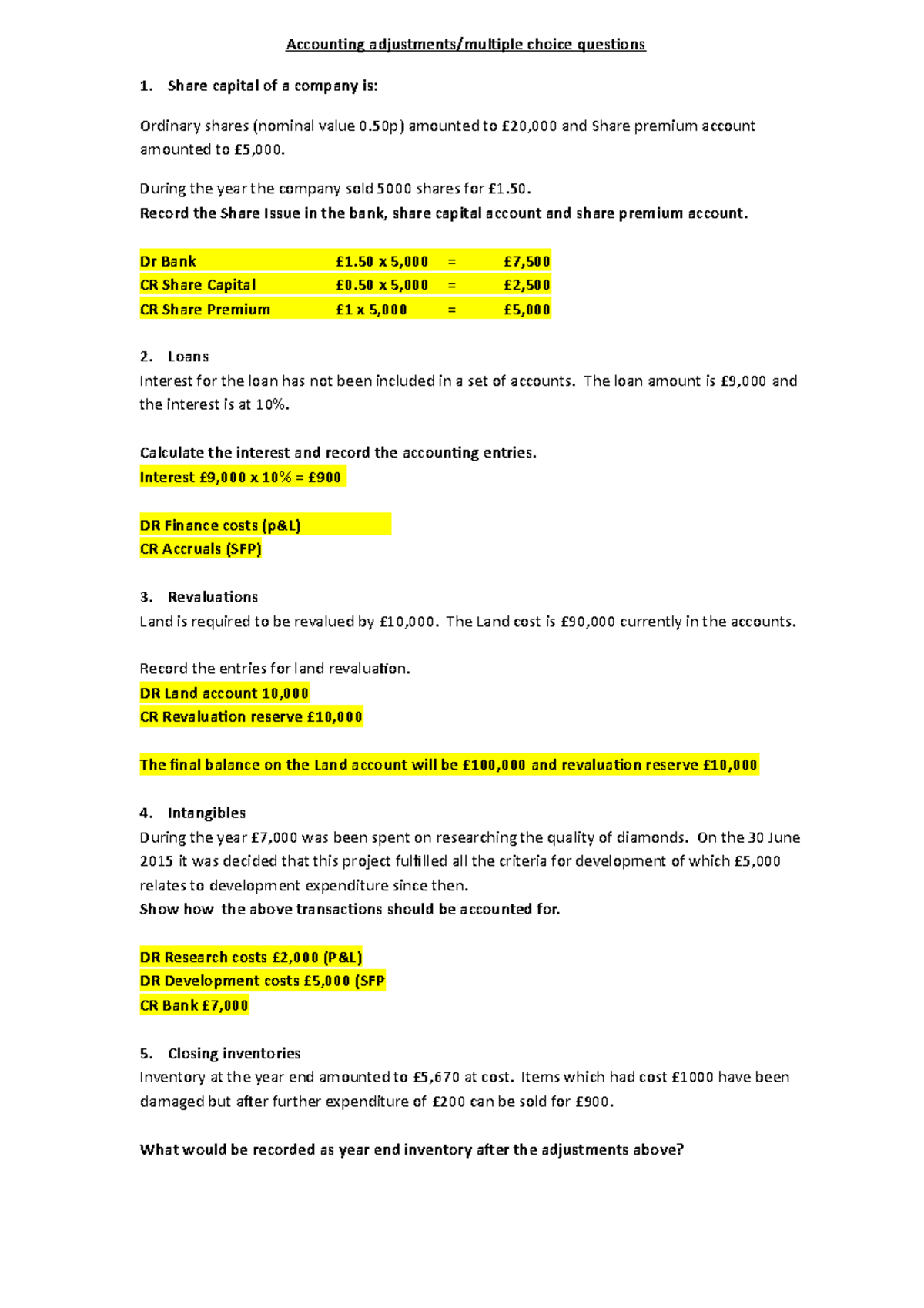 Accounting Adjustments - Multiple Choice - Answers - Accounting ...