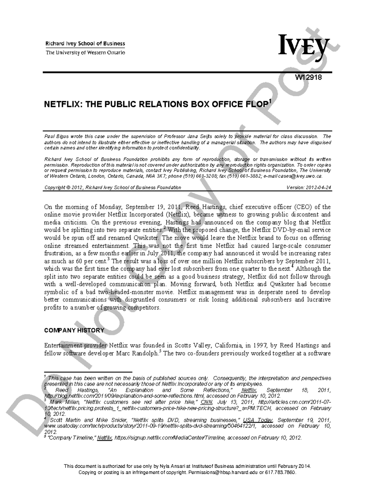 Netflix change case Do Not Copy or Post This document is authorized