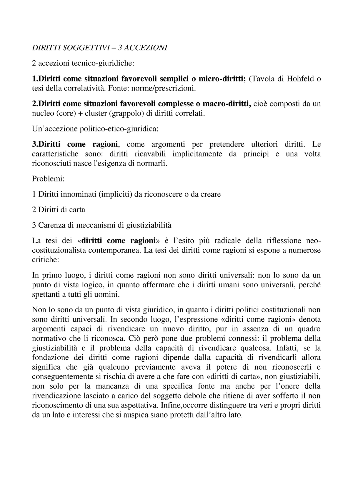 Teoria Del Diritto - DIRITTI SOGGETTIVI – 3 ACCEZIONI 2 Accezioni ...