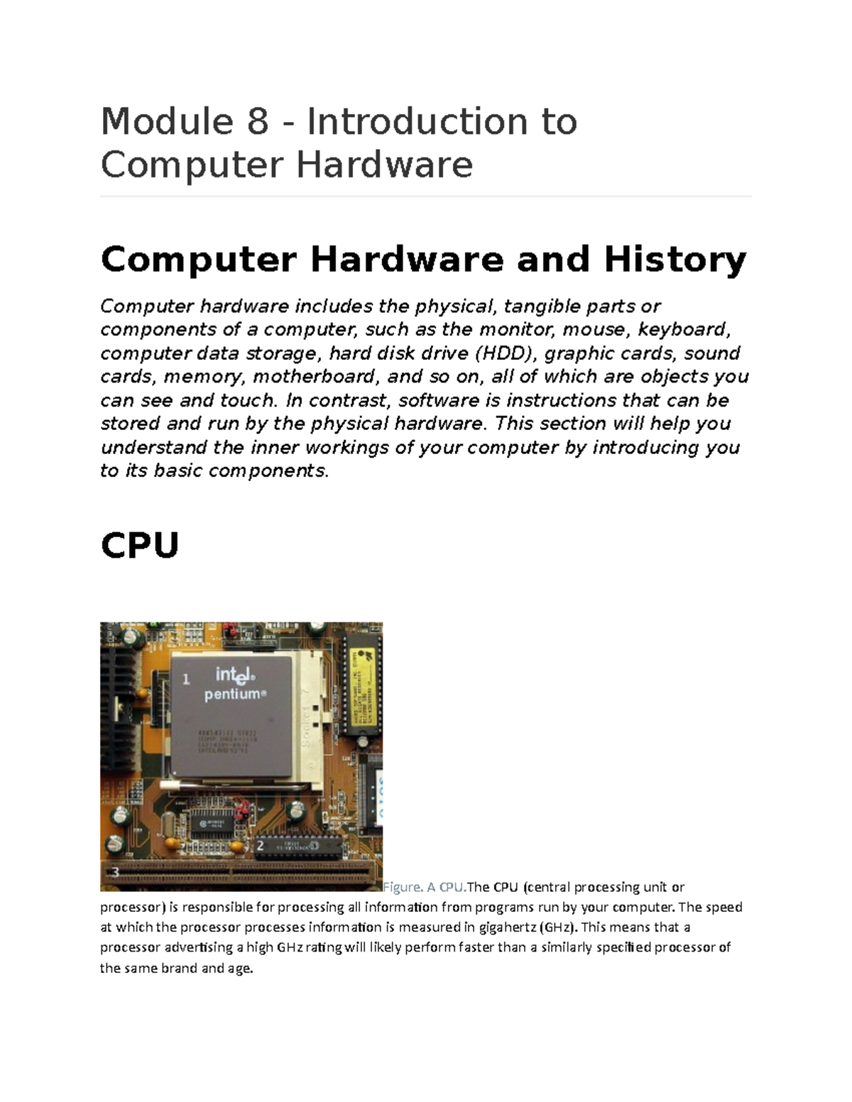 Introduction to Computer Hardware - Studocu