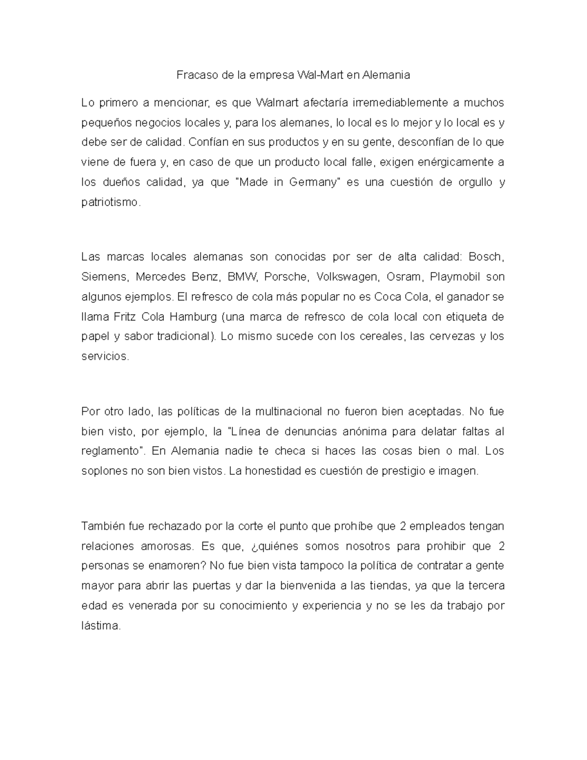 Fracaso de la empresa Walmart en Alemania Confían en sus productos y