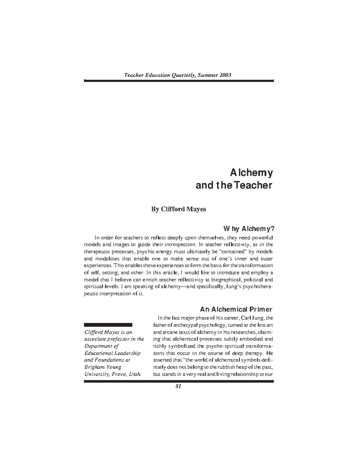 12. Alchemy and the Teacher author Clifford Mayes Clifford Mayes