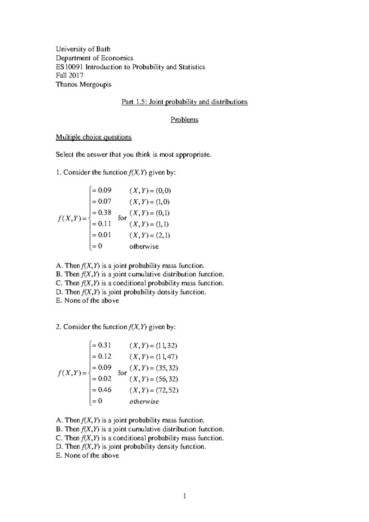 Part 15 problems 1.5 q's University of Bath Department of