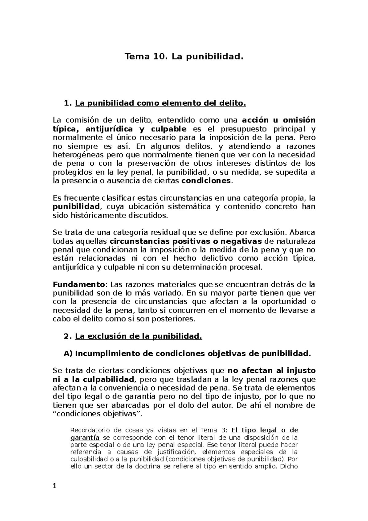 TEMA 10 - Ejercicios - Tema 10. La Punibilidad. La Punibilidad Como ...