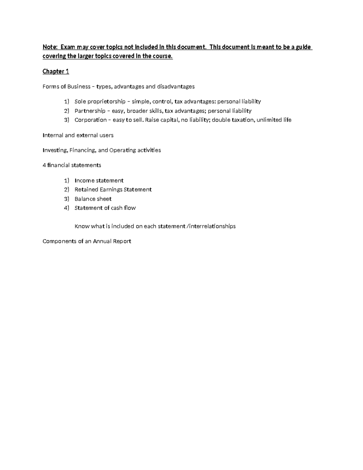 Exam 1 Review Document - notes - Note: Exam may cover topics not ...