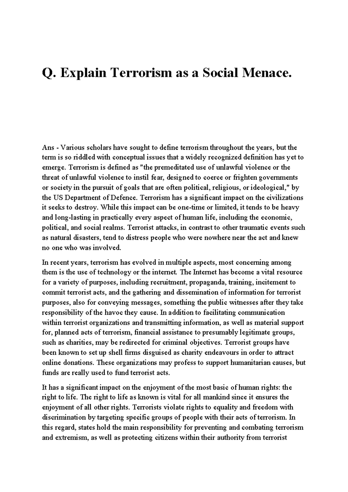 Terrorism as a Social Menace - Q. Explain Terrorism as a Social Menace ...