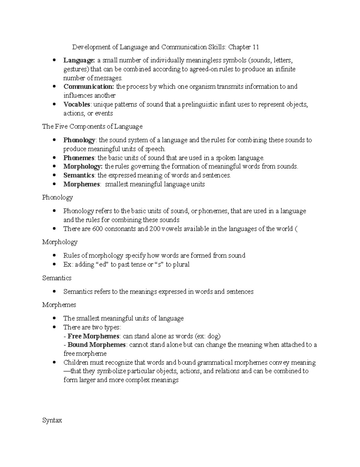 Development Of Language And Communication Skills Chapter 11 - Psyc 