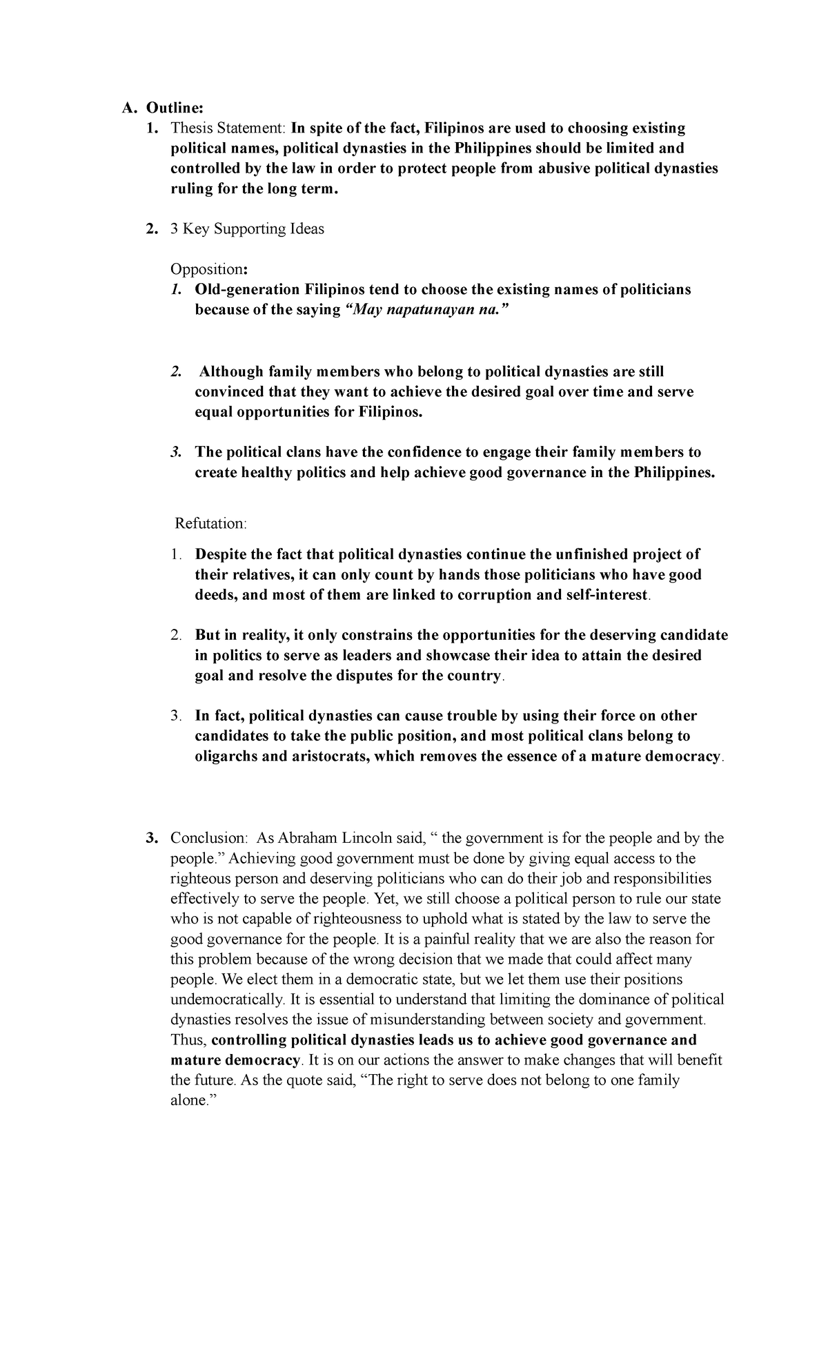 CASE SA2 Penullar-2 - Argumentative Paper - A. Outline: 1. Thesis ...