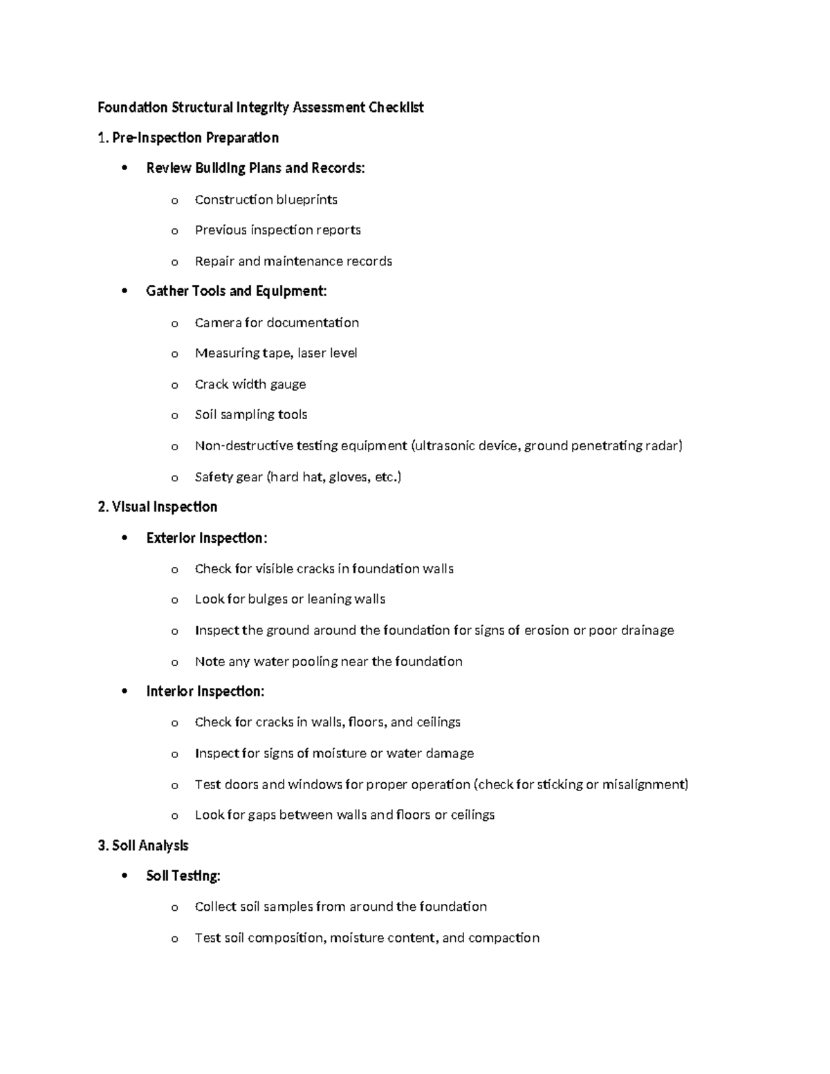 Foundation Structural Integrity Assessment Checklist - Pre-Inspection ...