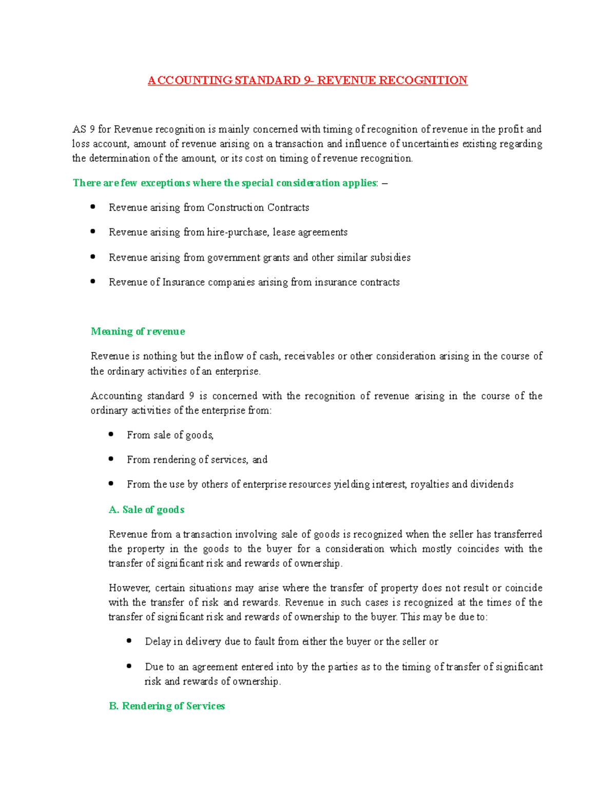 Study material Jzndkeksk ACCOUNTING STANDARD 9 REVENUE RECOGNITION