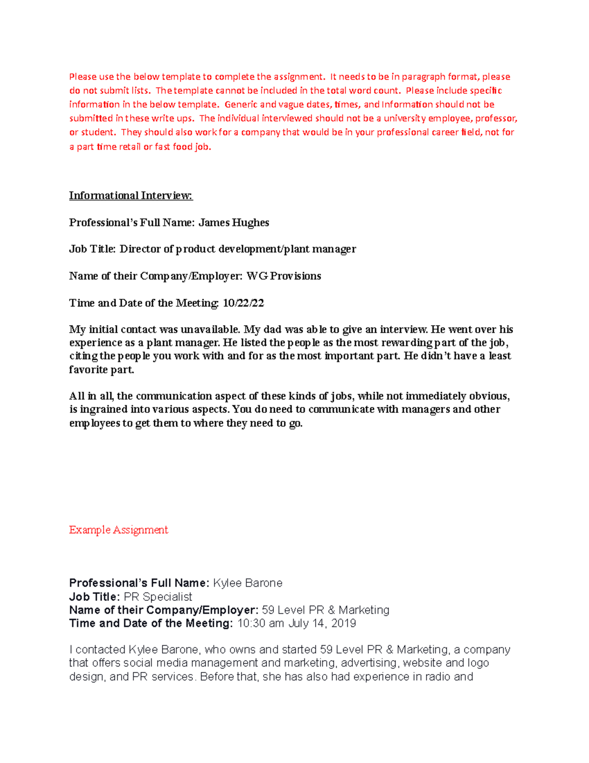 COMM289 W06 Assignment Example Informational Interview Report - Please ...