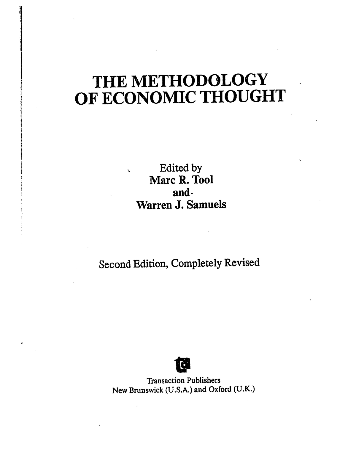 The Methodologyof Economic Thought - Ba Programme History - Studocu