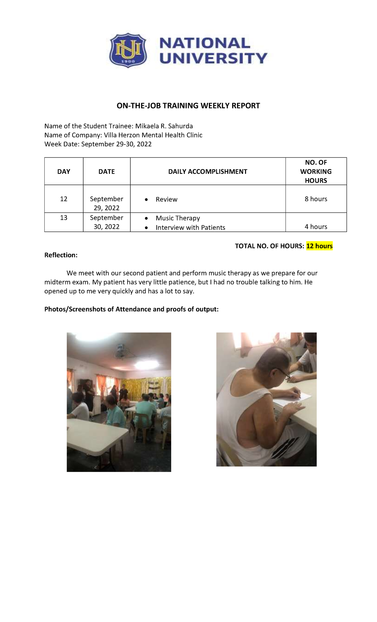 Weekly Report (WEEK 5) - Practicum - Sahurda, Mikaela R - ON-THE-JOB ...