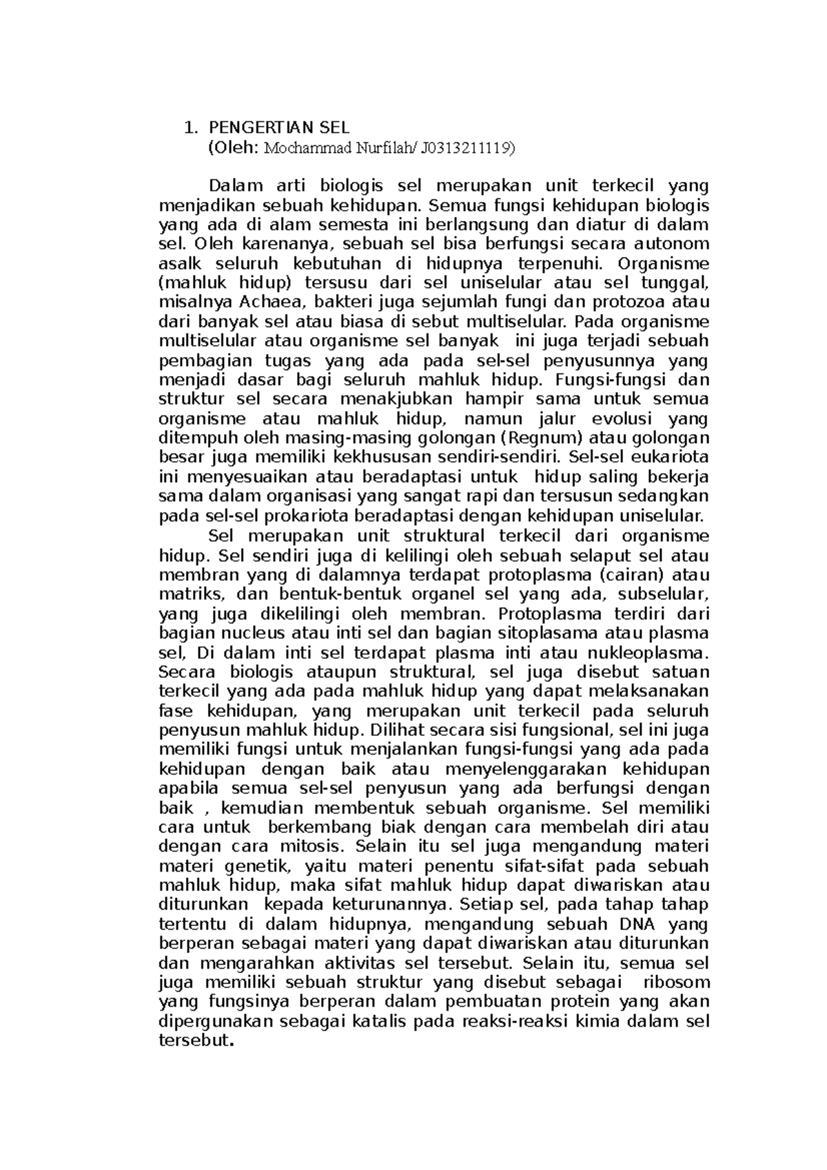 Definition OF CELL 1. PENGERTIAN SEL (Oleh Mochammad Nurfilah