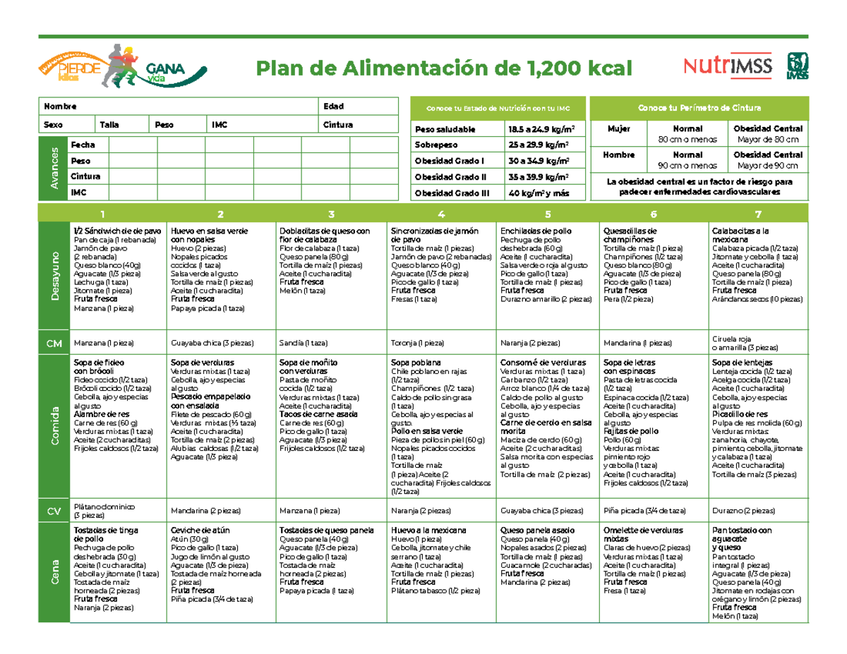 Dieta para mujeres basada en 1200 calorias - 1 2 3 4 5 6 7 Desayuno 1/2