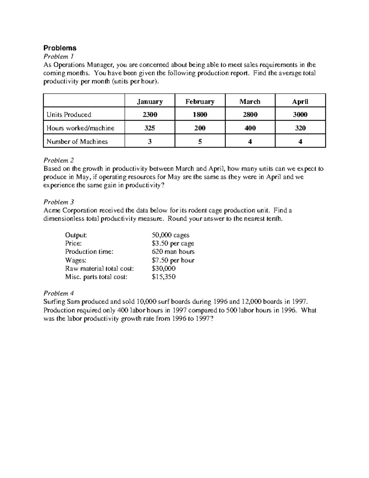 1-74 Practicetest - n/a - Problems Problem 1 As Operations Manager, you ...