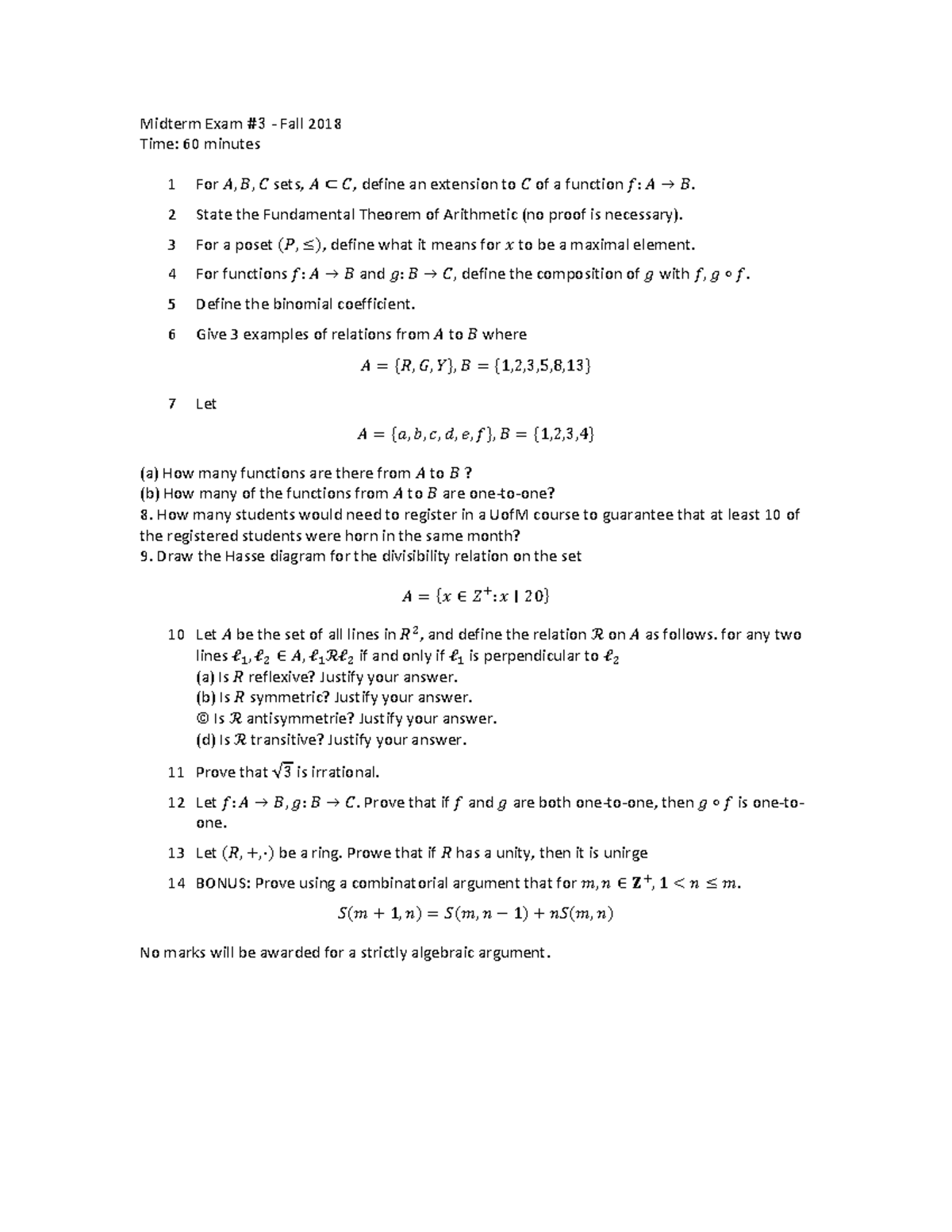 Math1240 Midterm 3 Fall 2018 - Midterm Exam #͵ - Fall 2018 Time: 60 ...