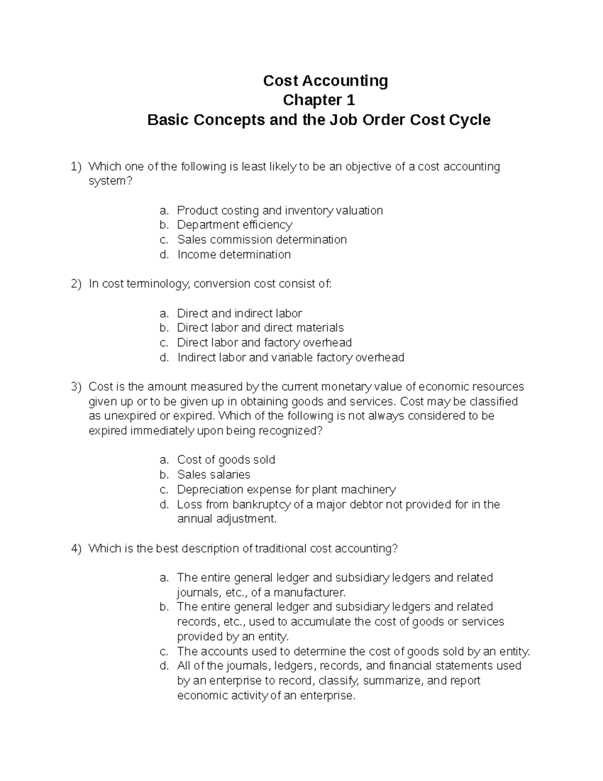 COST Accounting 2015 Cost Accounting Chapter 1 Basic Concepts and the