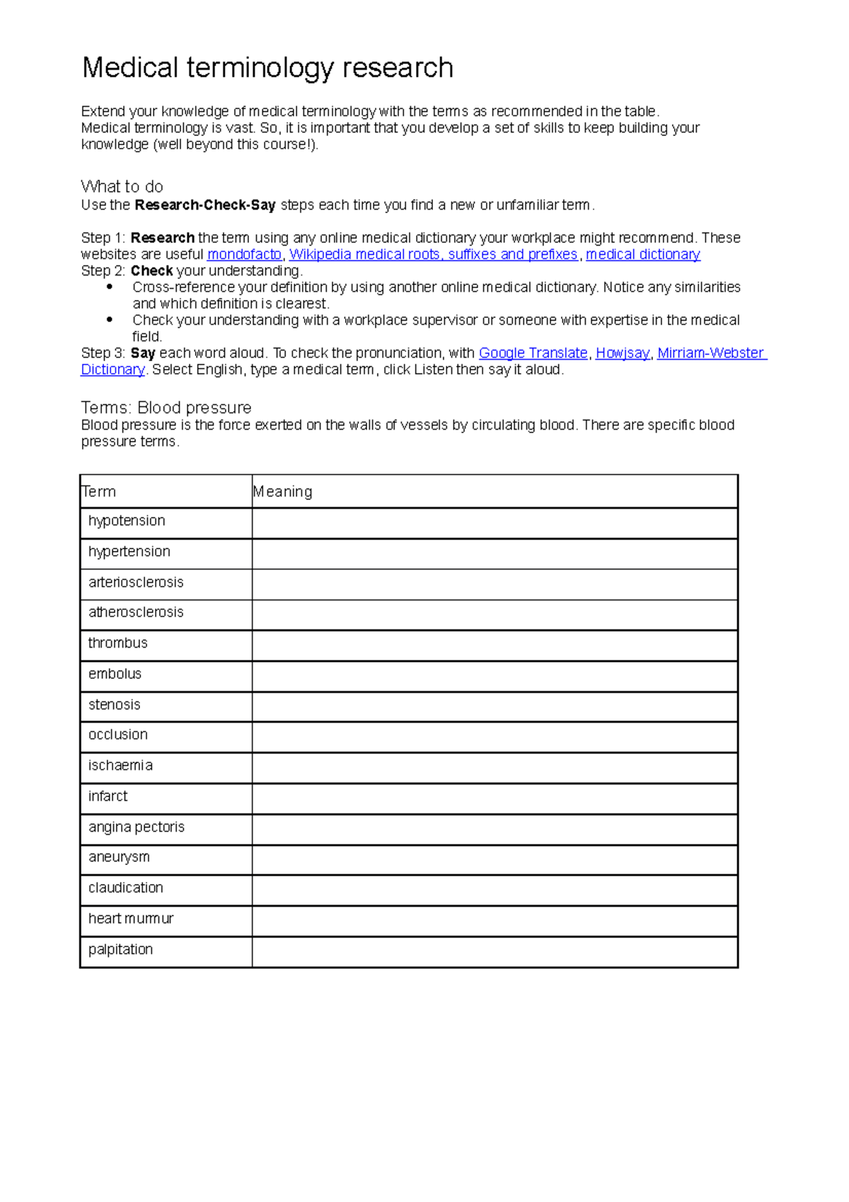 thesis in medical terminology