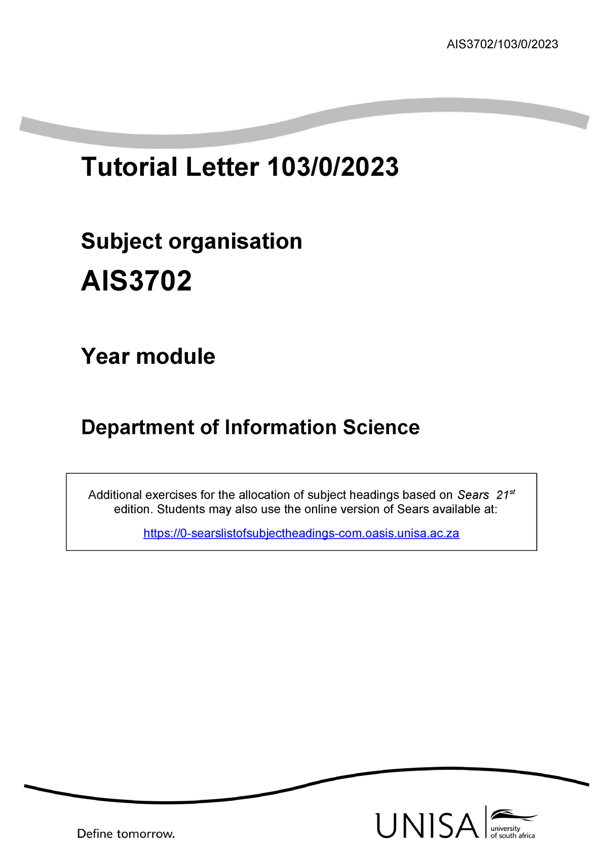 AIS3702 TL 103 0 2023 - N/A - AIS3702/103/0/ Tutorial Letter 103/0 ...