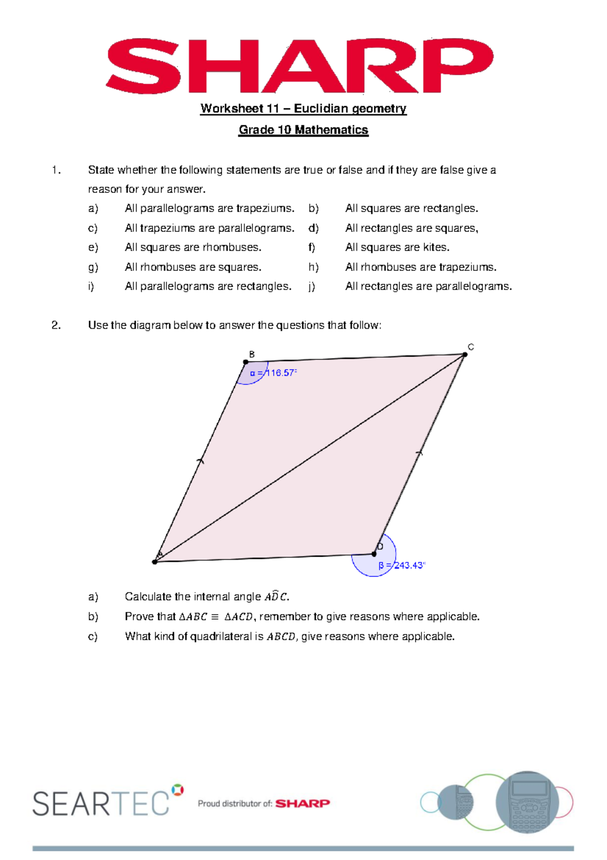 Worksheet 11 Euclidean Geometry Grade 10 Maths - Worksheet 11 ...