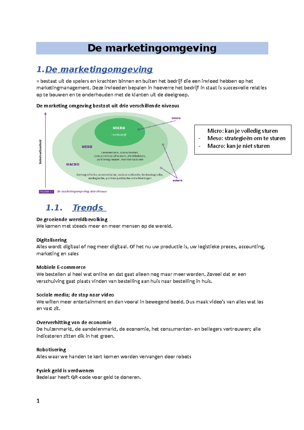 Deel2 Samenvatting Fundamenten Januari - De Marketingomgeving 1 ...