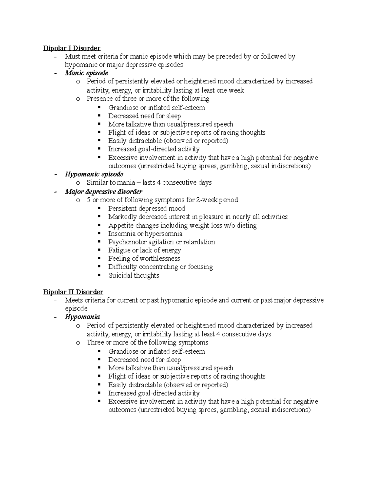 Bipolar and Related Disorders - Bipolar I Disorder - Must meet criteria ...