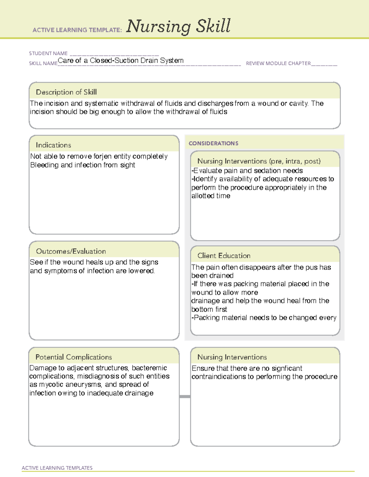 Care of a Closed Suction Drain System ACTIVE LEARNING TEMPLATES