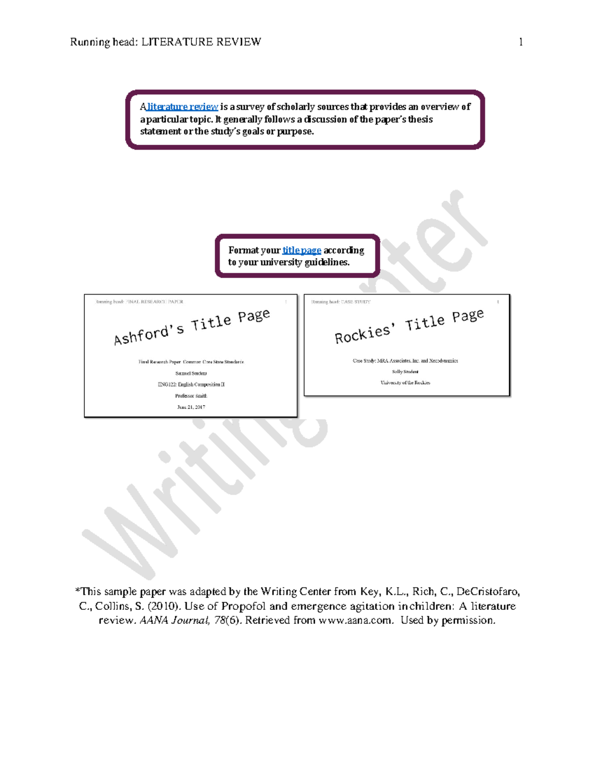Sample Literature Review 0 - Running head: LITERATURE REVIEW 1 A a ...