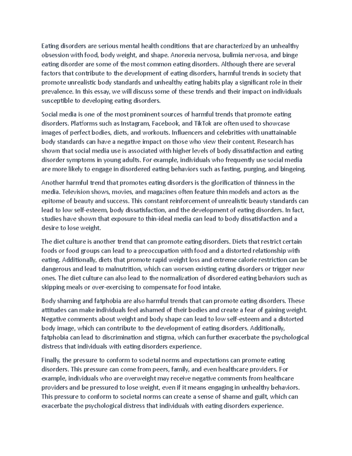 Harmful trends that promote eating disorders Eating disorders are