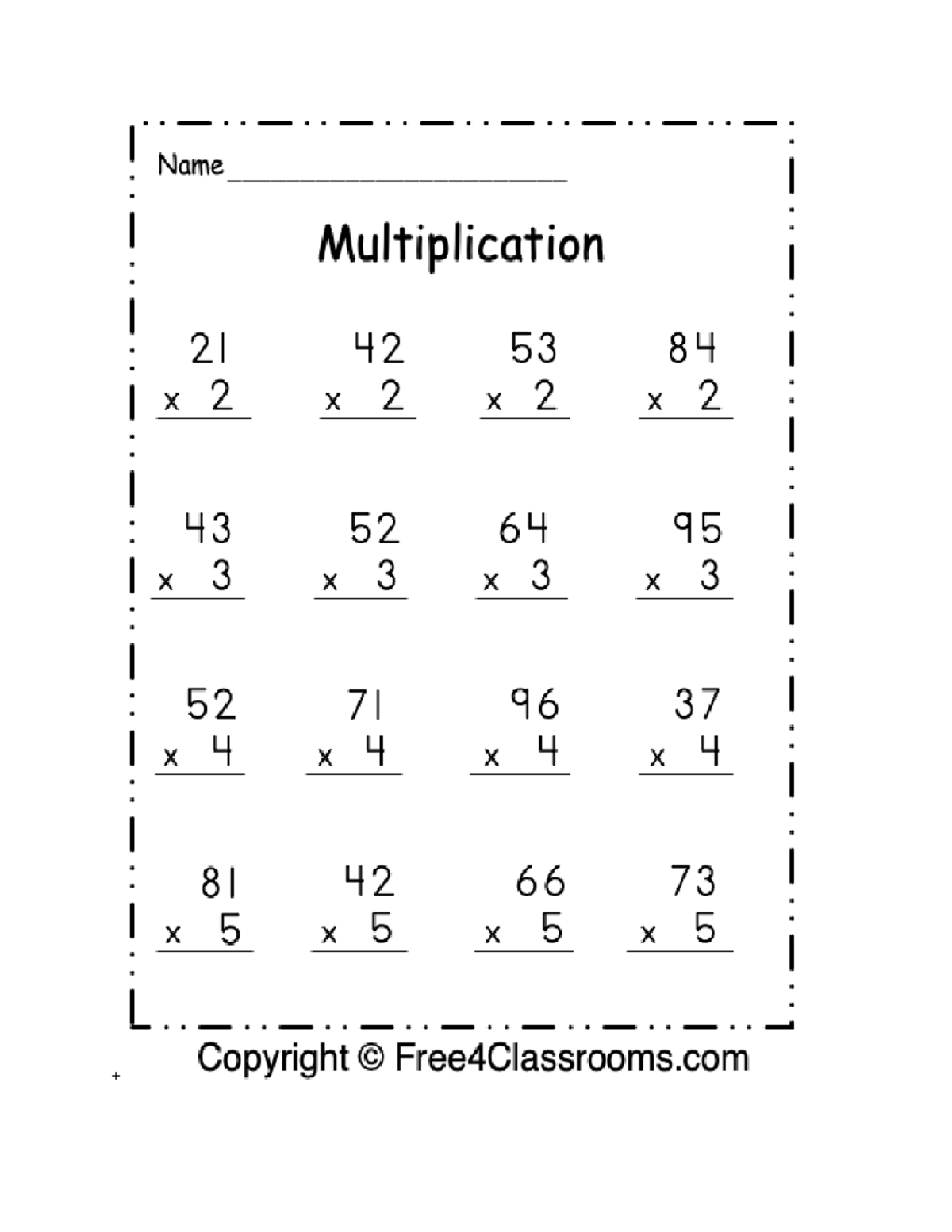 Grade 5 Mathmultiplication - Name Multiplication 21 42 53 84 X 2 x 2 x ...