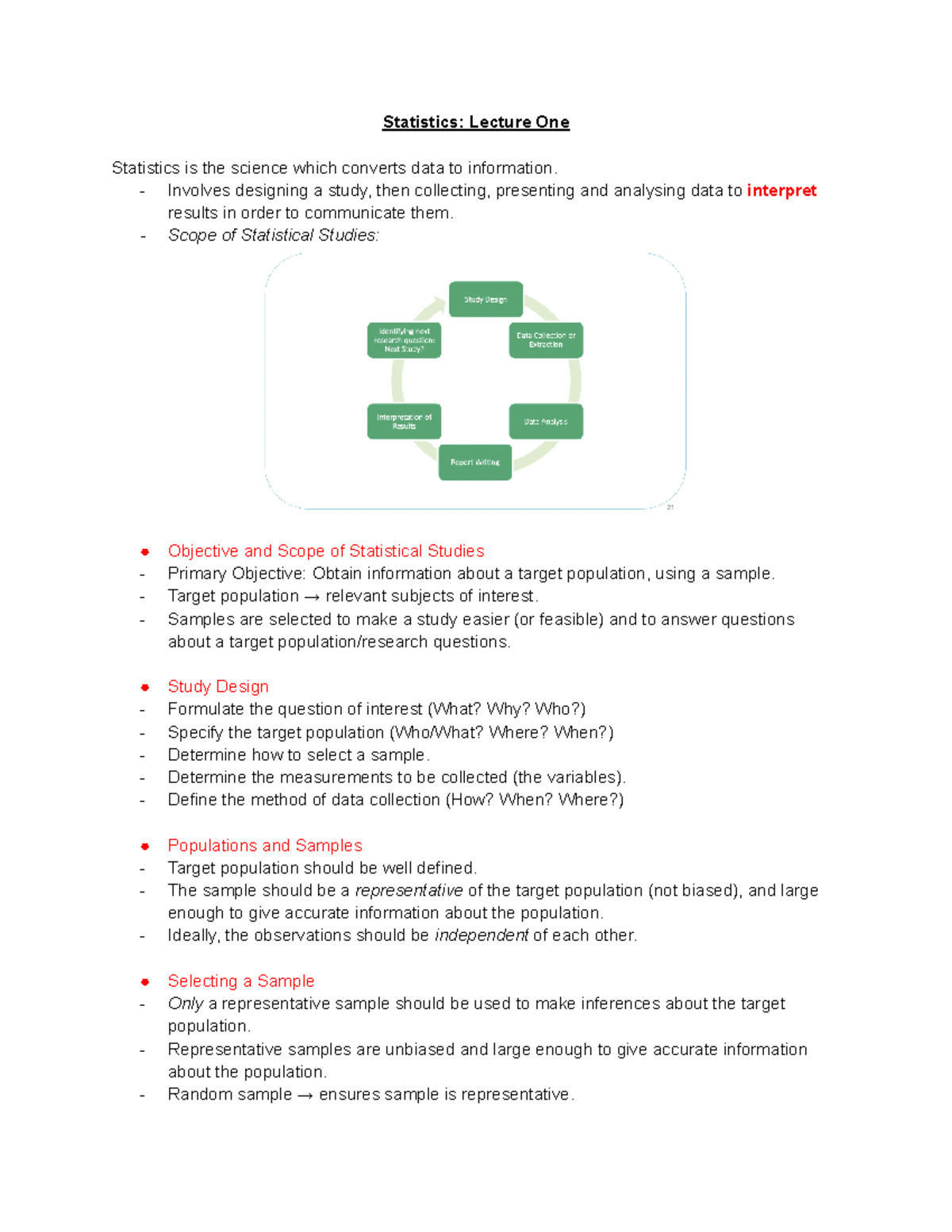 STAT1250- Week 1 - Statistics: Lecture One Statistics is the science ...