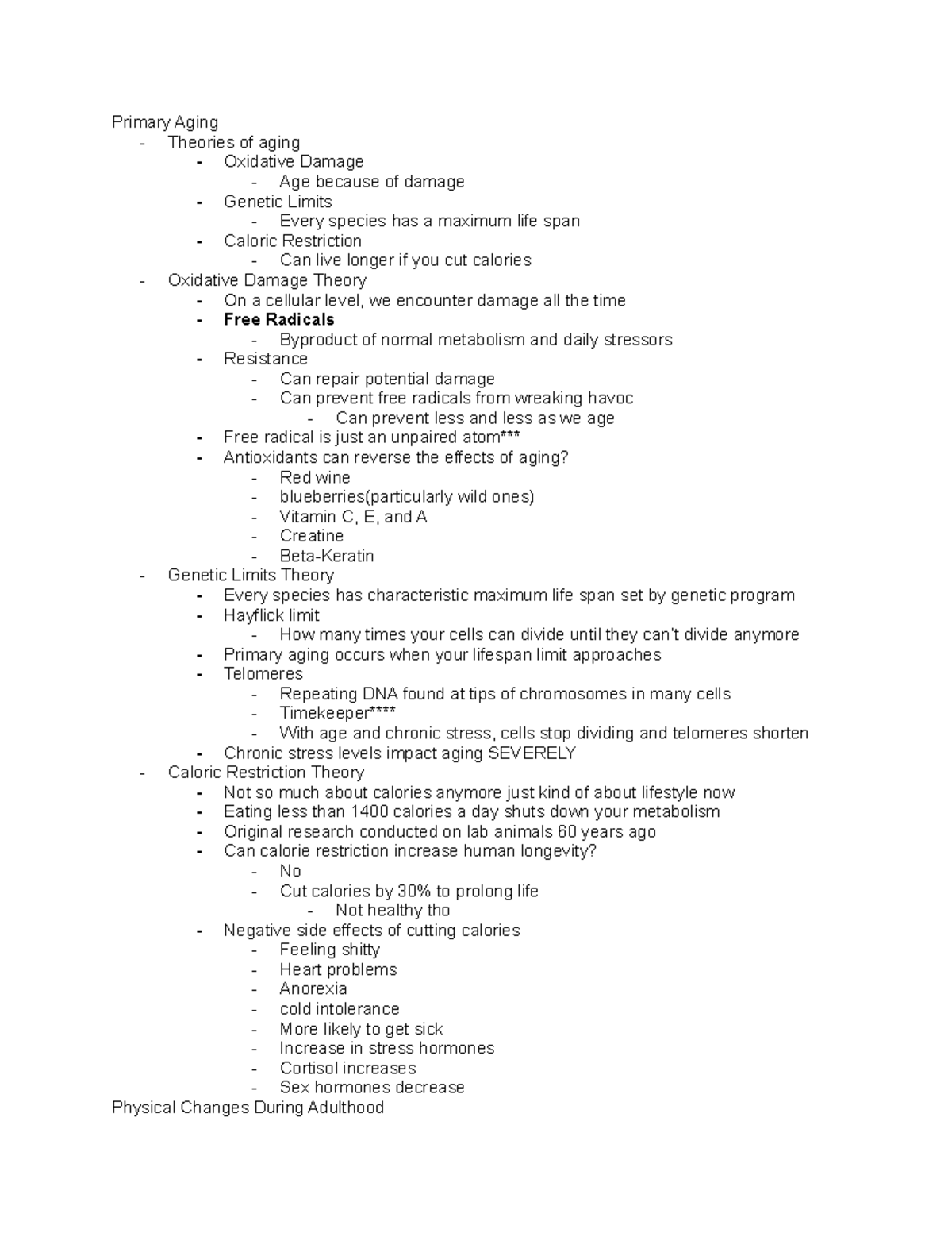 Ch 2 Notes - Primary Aging - Theories of aging - Oxidative Damage - Age ...
