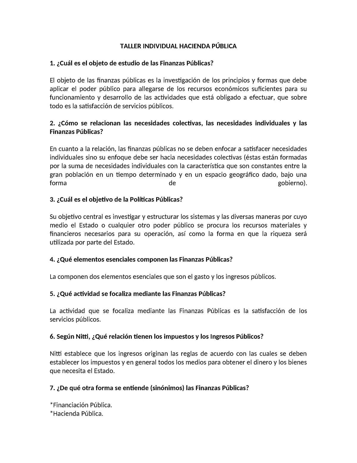 Taller Finanzas Públicas - TALLER INDIVIDUAL HACIENDA PÚBLICA ¿Cuál Es ...