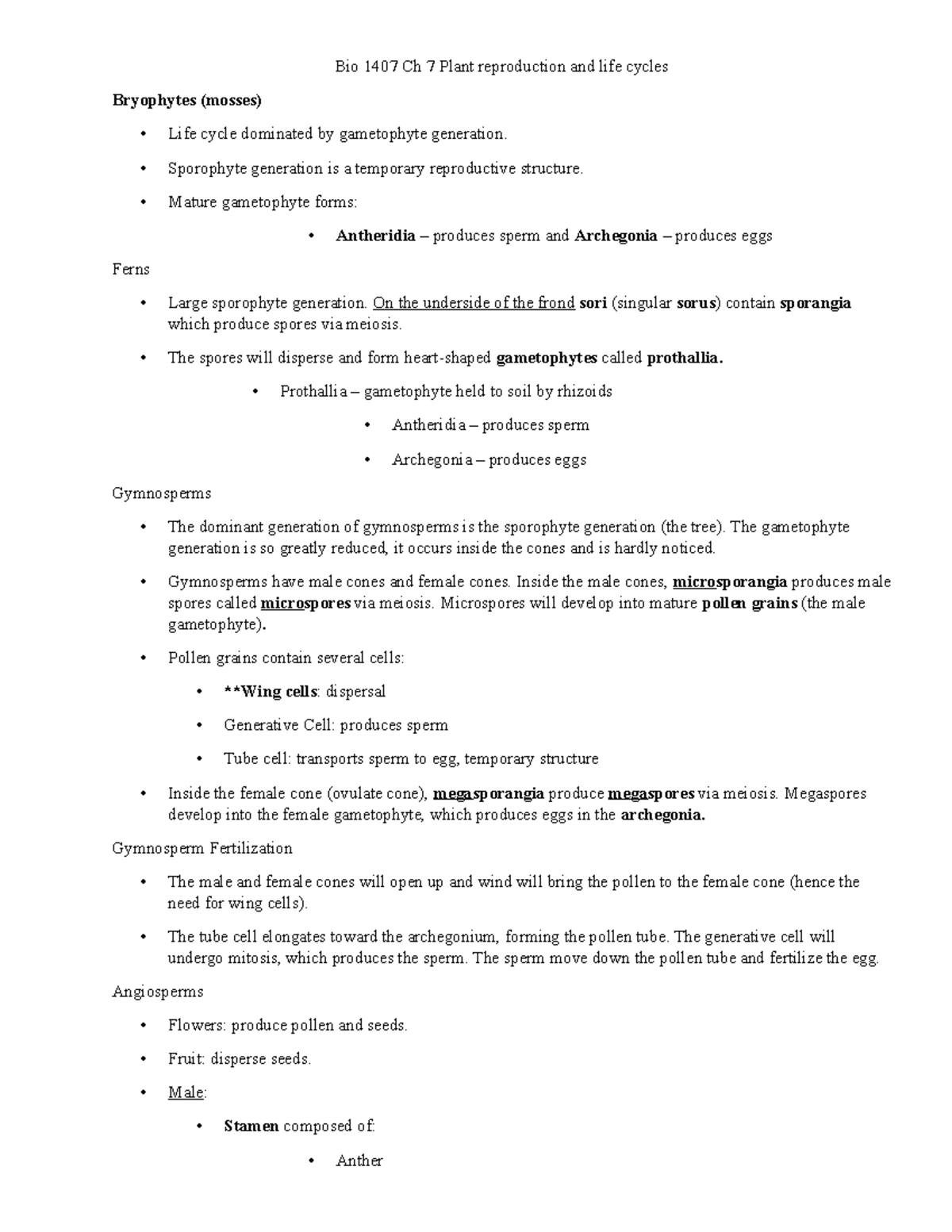 Bio 1407 lab Ch 7 - Detailed notes - Bio 1407 Ch 7 Plant reproduction ...