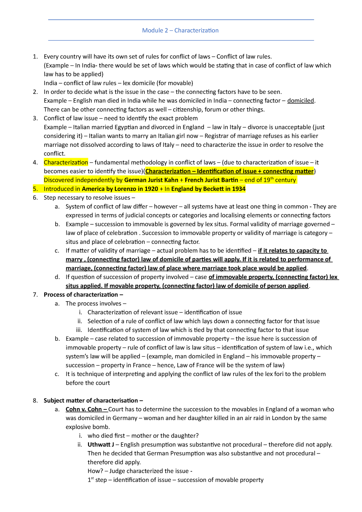 Private IL Module 2 - Conflict of law - Module 2 – Characterization ...