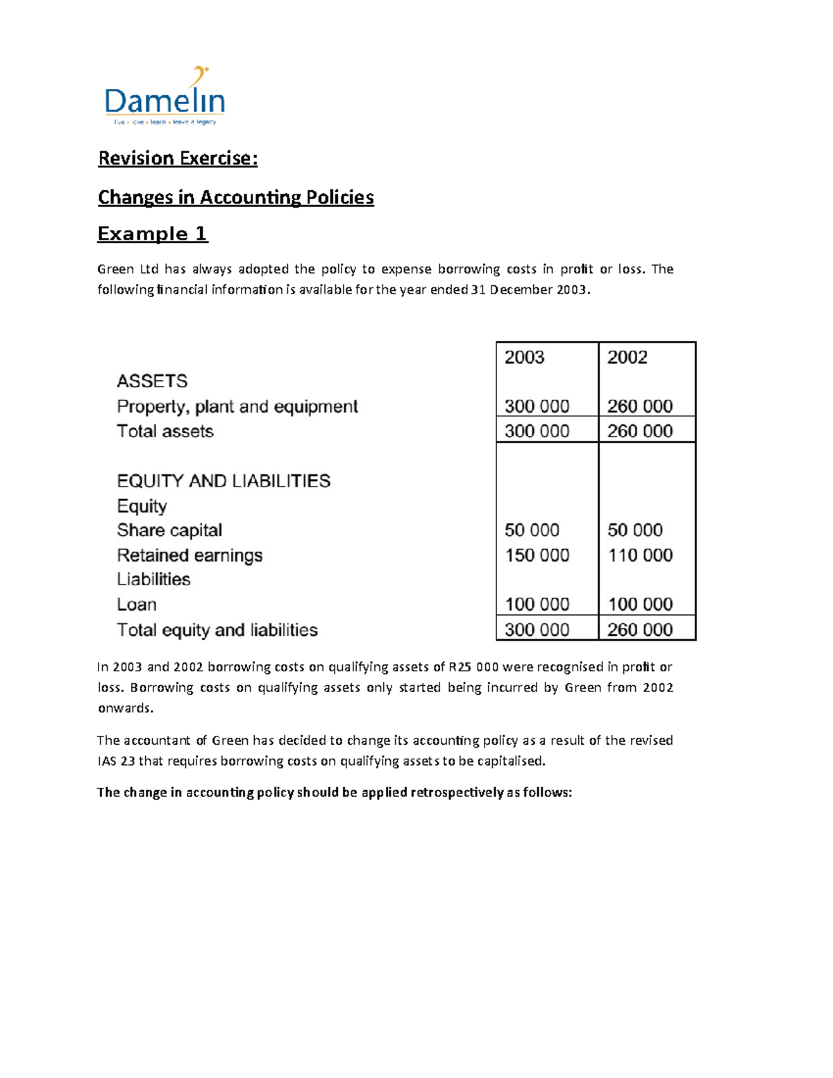 Accounting policies Exercises - Revision Exercise: Changes in ...
