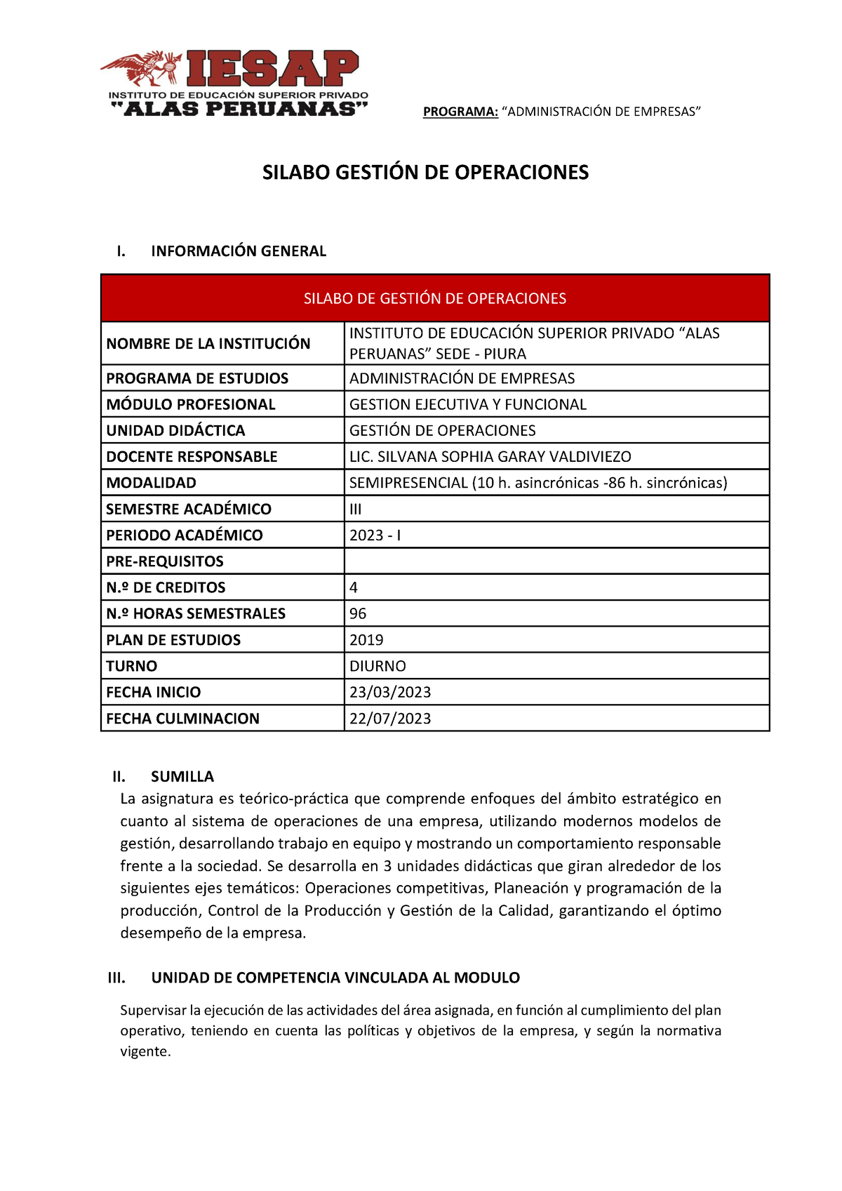 Silabo Gestion De Operaciones Diurno Bdocx - SILABO GESTI”N DE ...