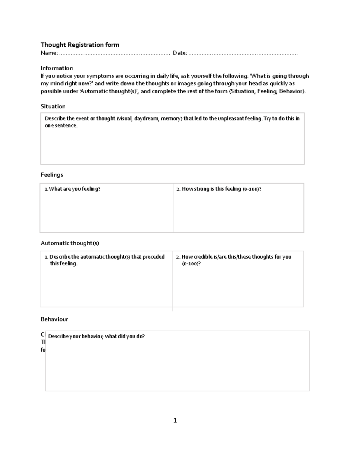 Week 6 Thought Form More Structure - Thought Registration Form Name 