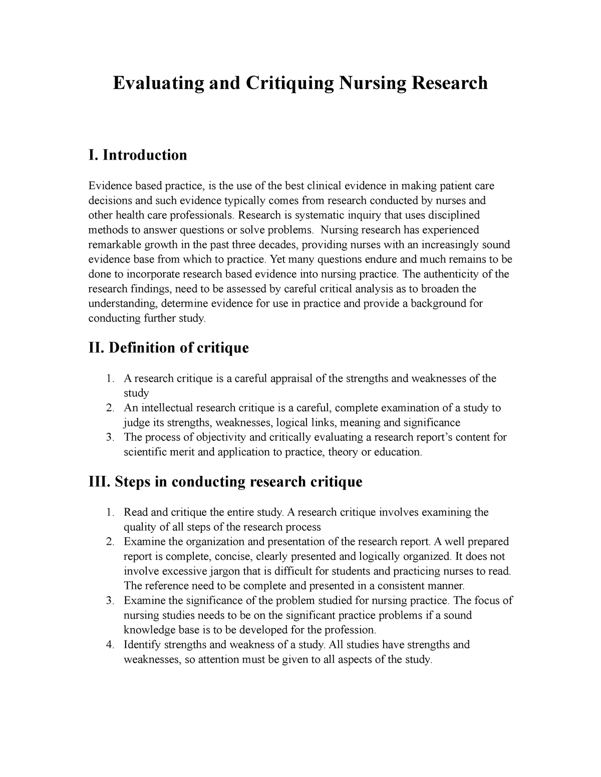nursing research critique example pdf