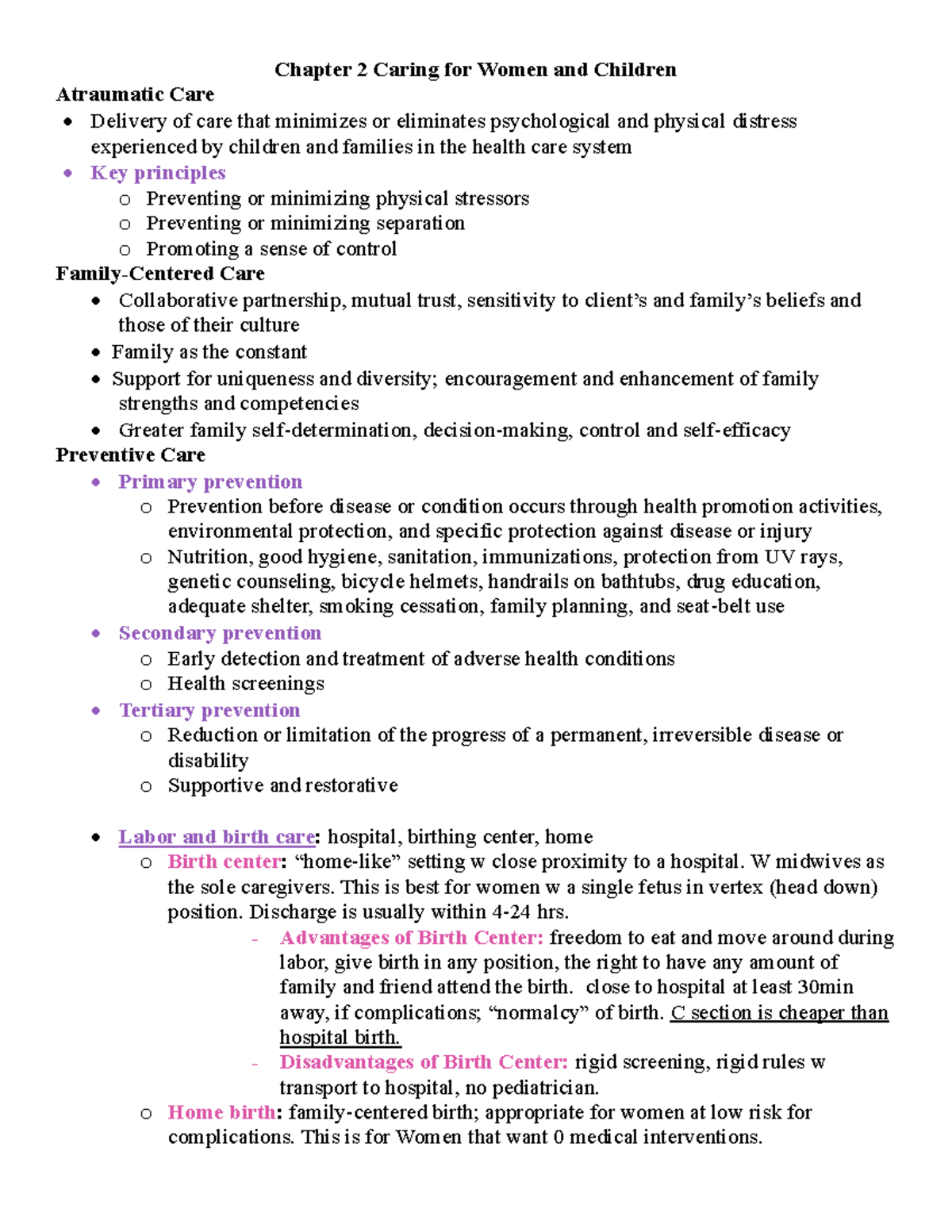 Chapter 2 OB Review updated - Chapter 2 Caring for Women and Children ...