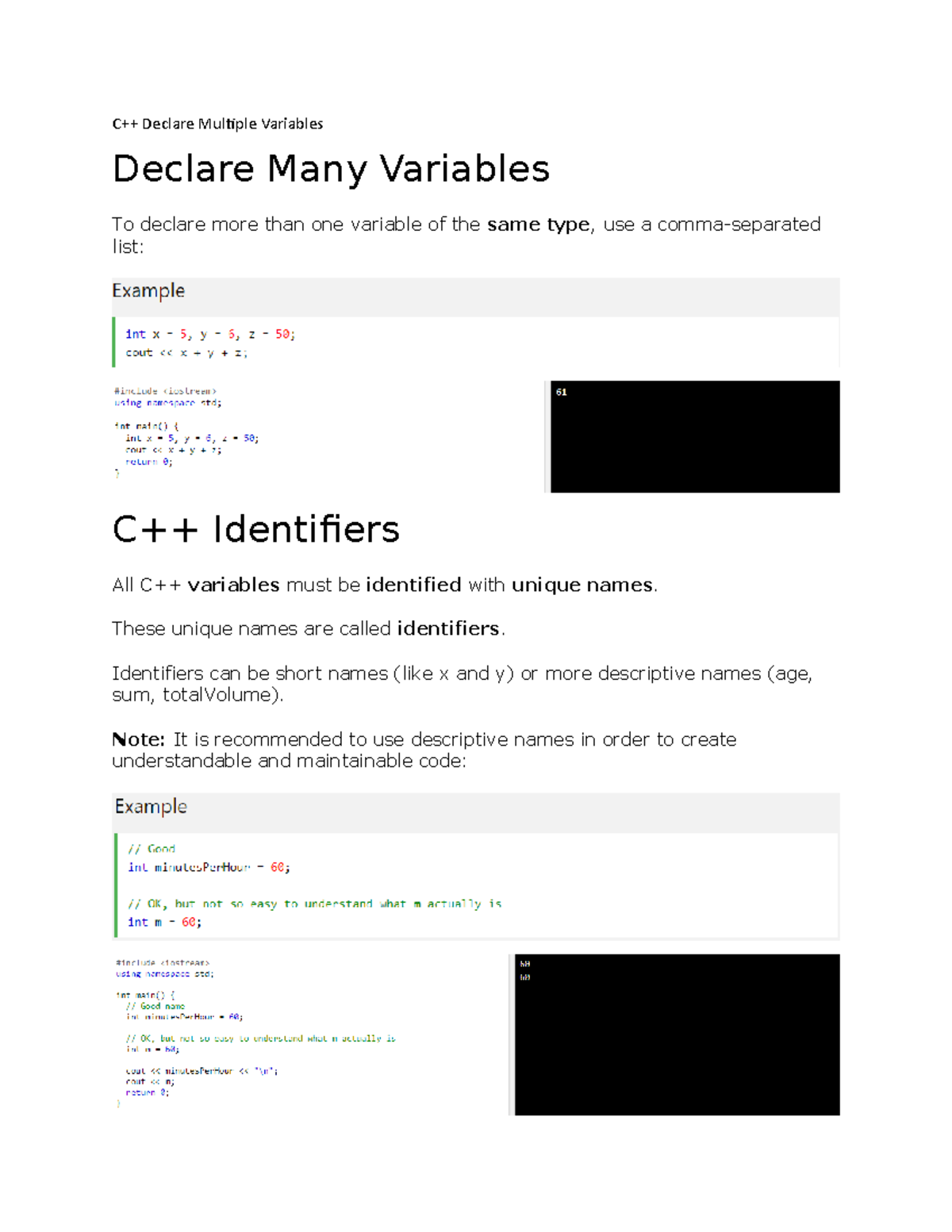 Hand out - Lecture notes 1 - C++ Declare Multiple Variables Declare ...