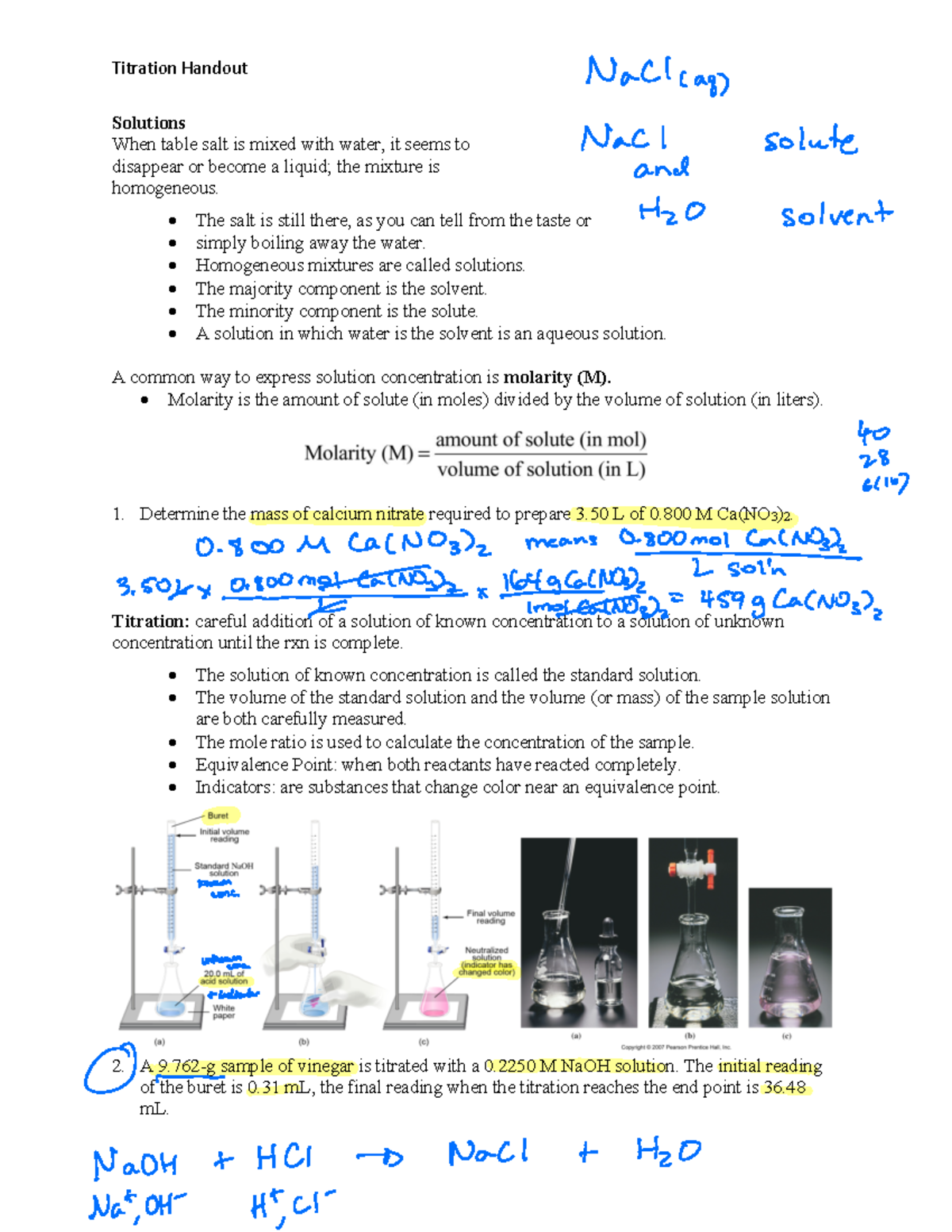 Titration Handout Porter i Pad Notes - Titration Handout Solutions When ...