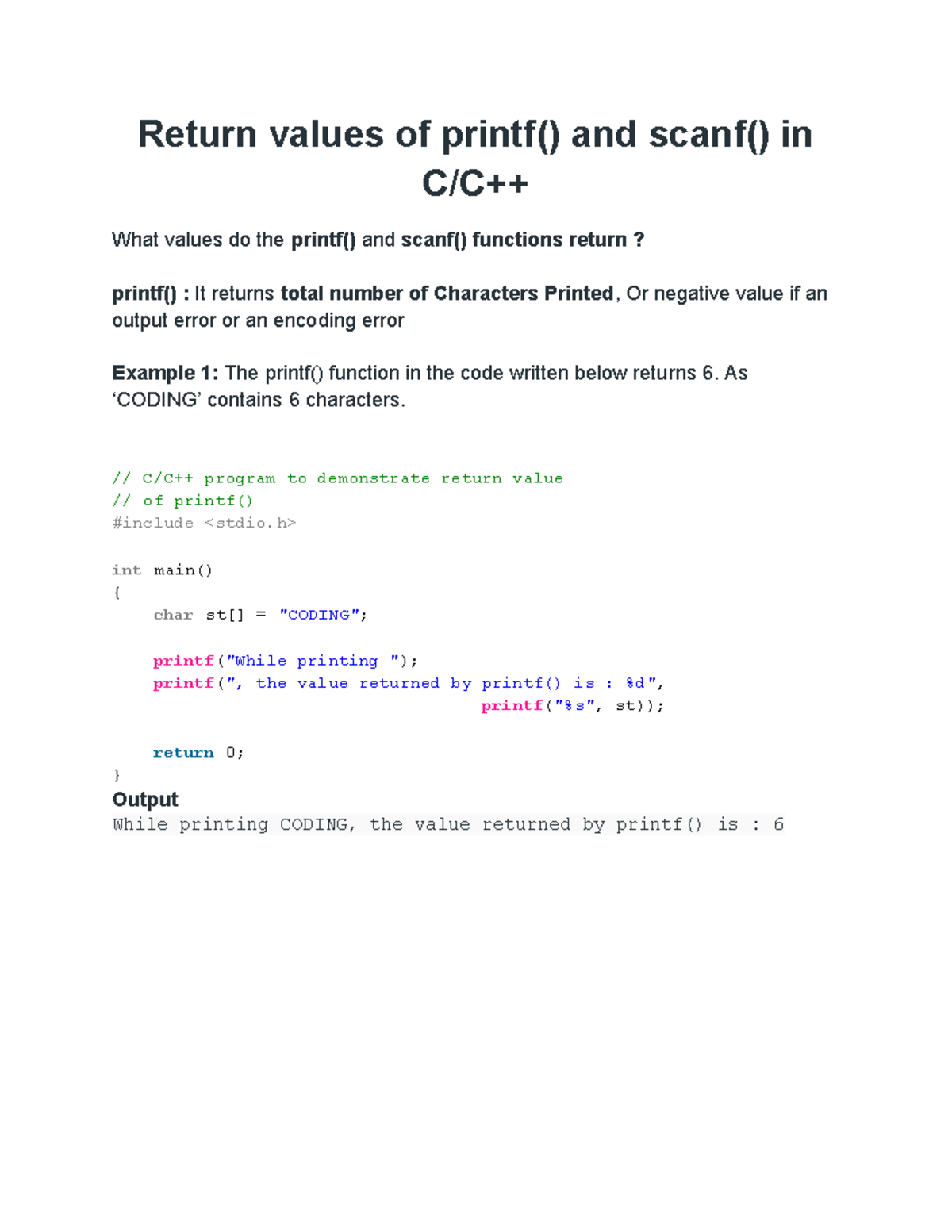 Return Values Of Printf() And Scanf() In C C++ - Return Values Of ...