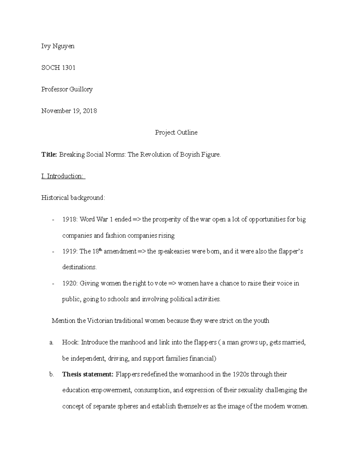 Project Hist Outline - Grade: A - Ivy Nguyen SOCH 1301 Professor ...