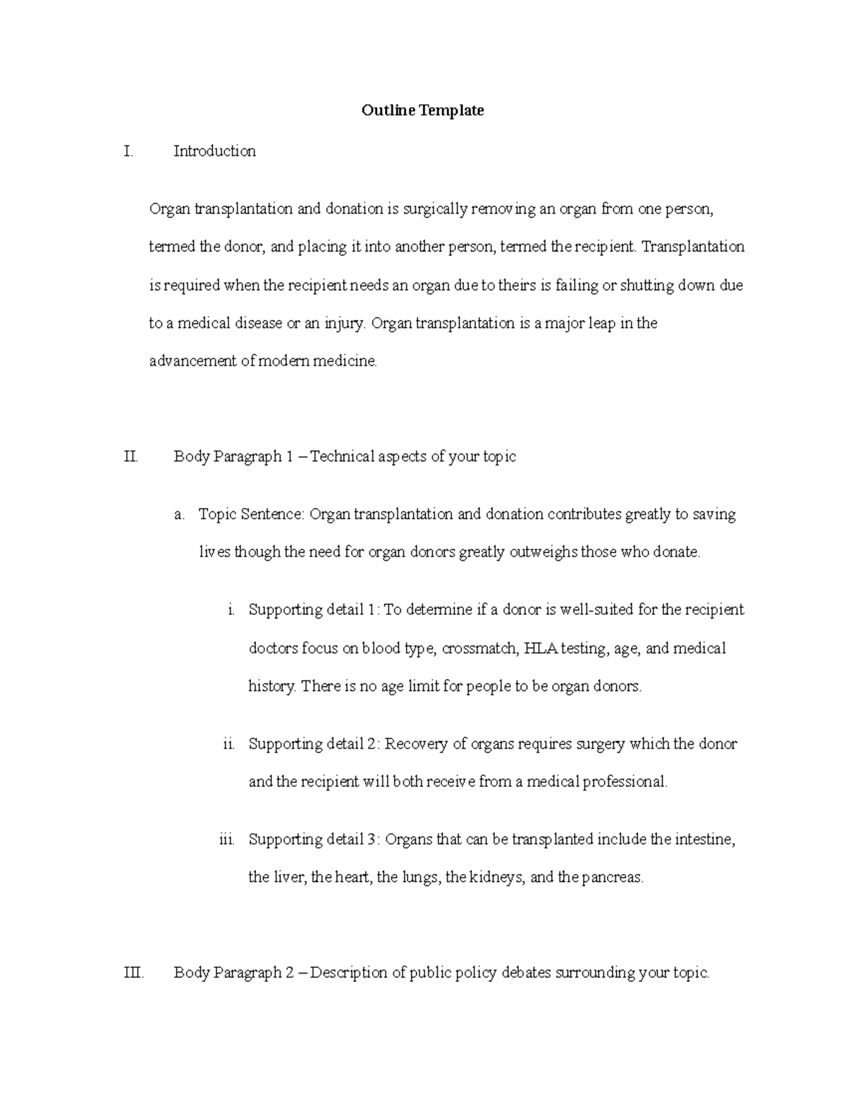 Term Paper Outline - Outline Template I. Introduction Organ ...